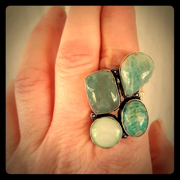 New Amazonite & Agate 925 Silver Statement Ring. - Picture 3 of 9